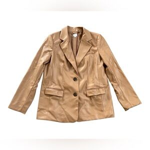 Relaxed Fit Tan Neutral Faux Leather Single Breasted Blazer A New Day Size M